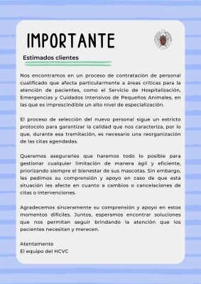 Carta informativa para los clientes del HCVC